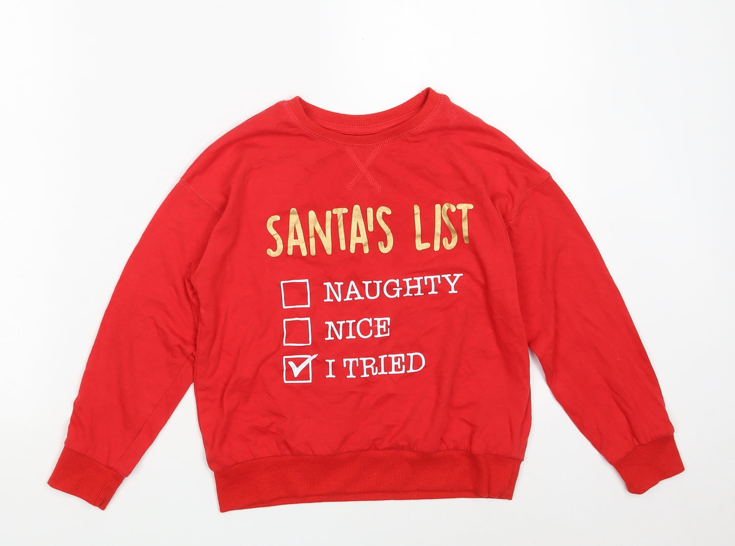 Dunnes Stores Girls Red  Cotton Basic T-Shirt Size 7-8 Years Round Neck  - Christmas T-shirt