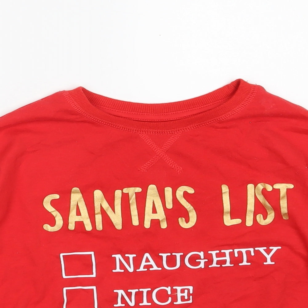Dunnes Stores Girls Red  Cotton Basic T-Shirt Size 7-8 Years Round Neck  - Christmas T-shirt
