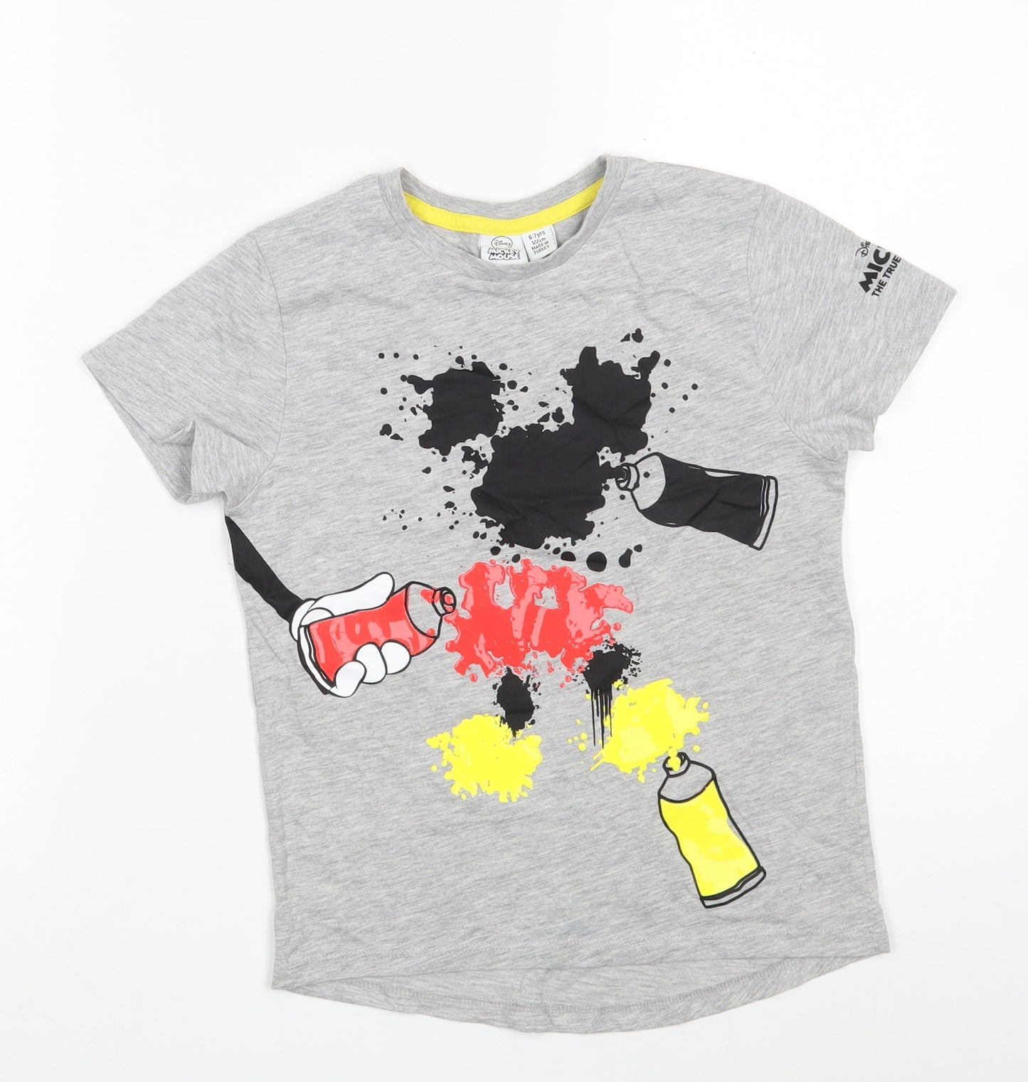 Primark Boys Grey  Cotton Basic T-Shirt Size 6-7 Years Round Neck  - Mickey Mouse
