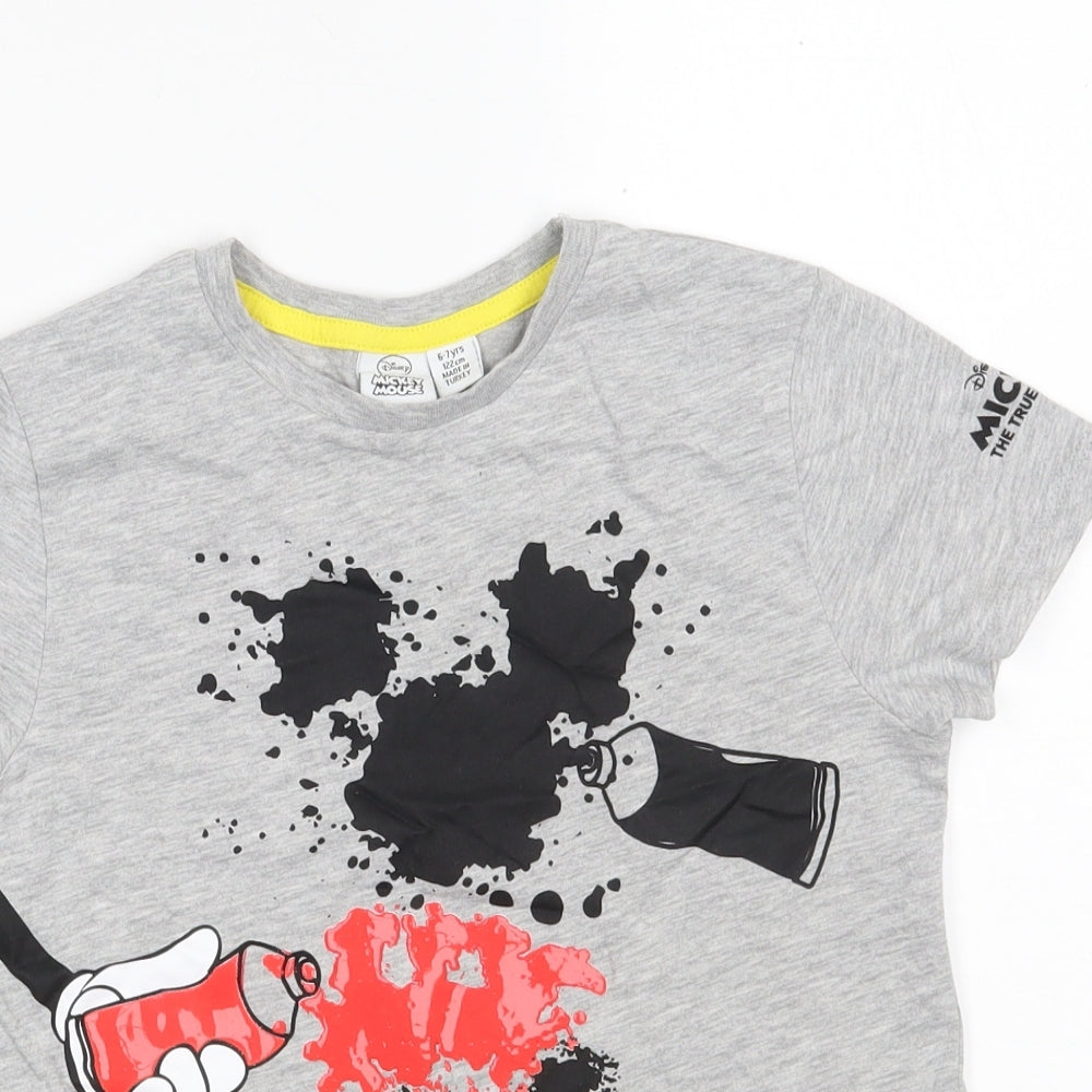 Primark Boys Grey  Cotton Basic T-Shirt Size 6-7 Years Round Neck  - Mickey Mouse