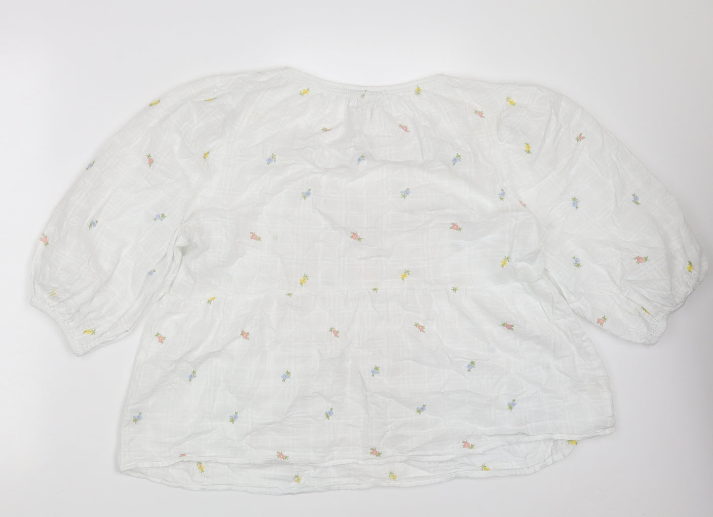 George Womens White Floral Cotton Basic Blouse Size 16 V-Neck