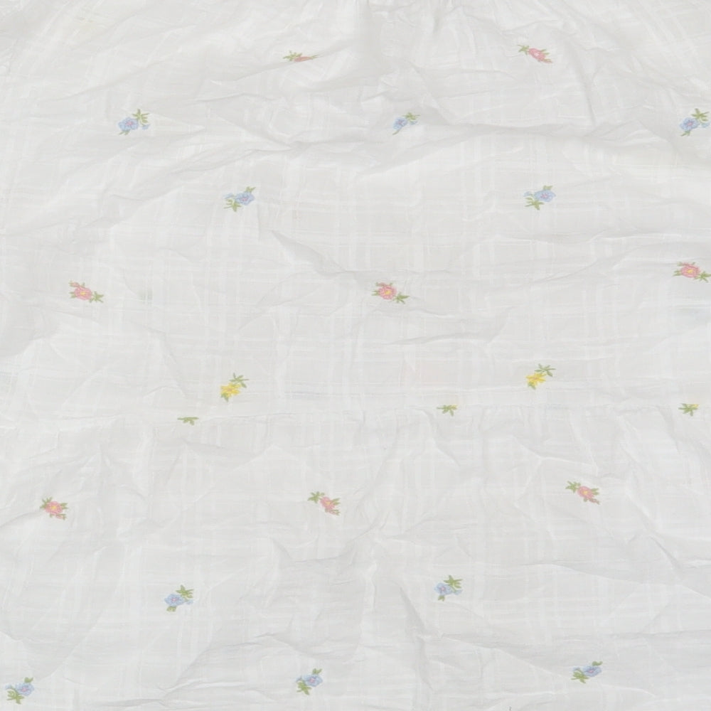 George Womens White Floral Cotton Basic Blouse Size 16 V-Neck