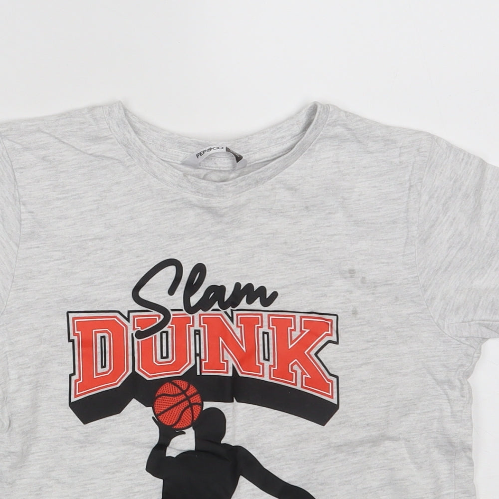 Pep&Co Boys Grey  Cotton Pullover T-Shirt Size 6-7 Years Round Neck  - Slam Dunk