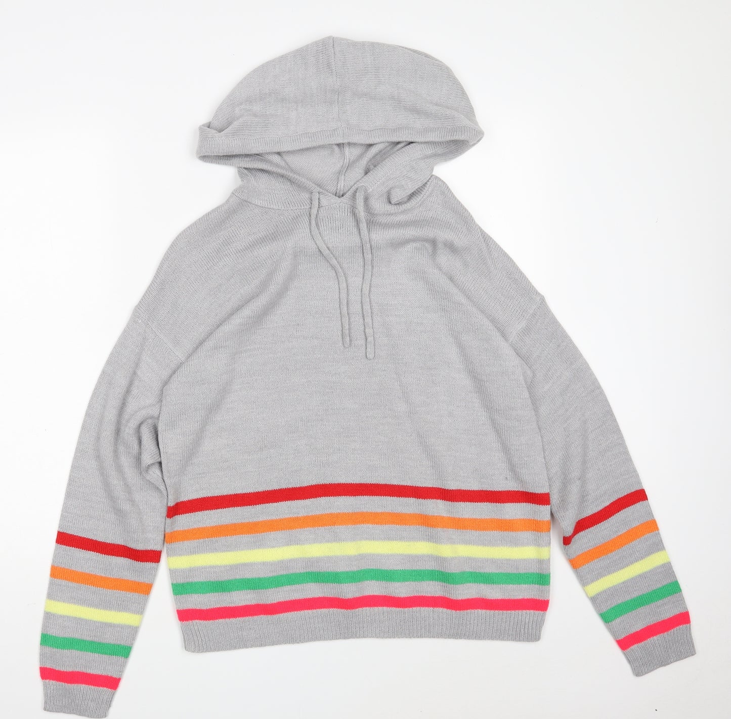 Studio Womens Grey Round Neck Striped Acrylic Pullover Jumper Size 12   - Size 16-18
