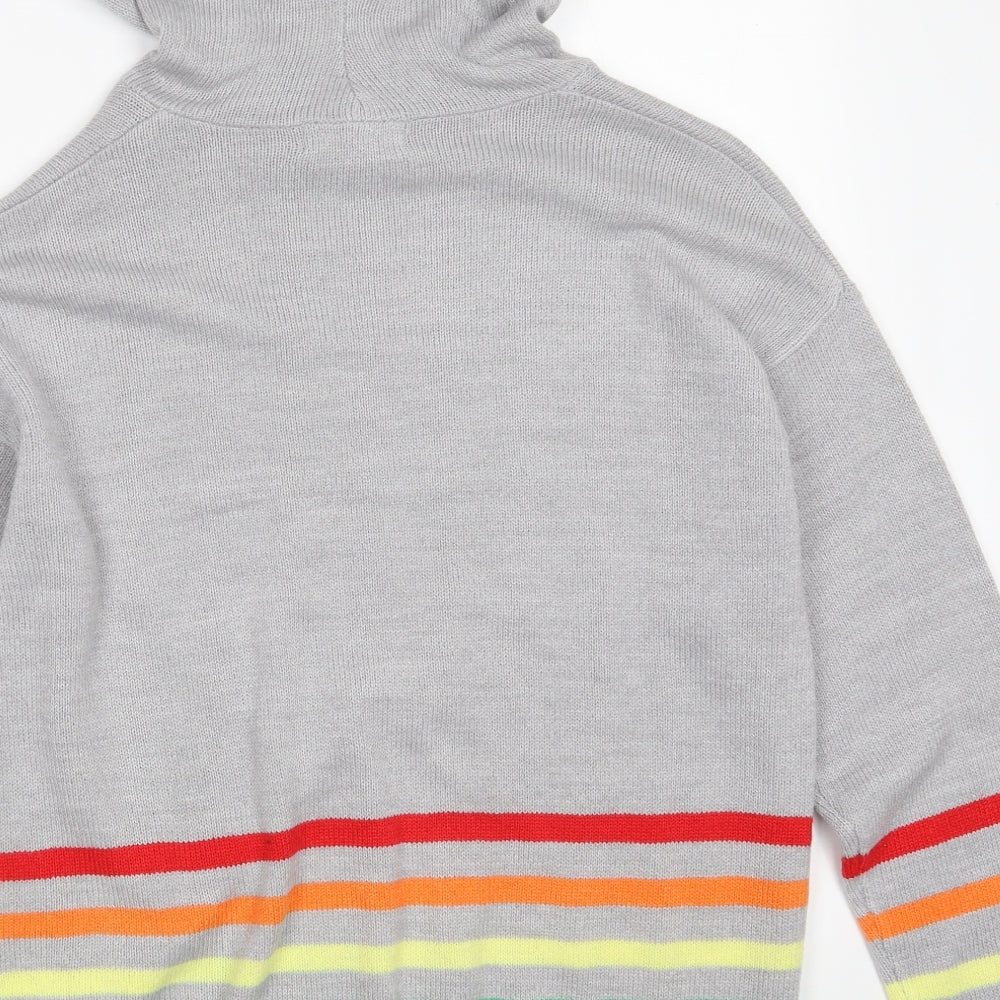 Studio Womens Grey Round Neck Striped Acrylic Pullover Jumper Size 12   - Size 16-18