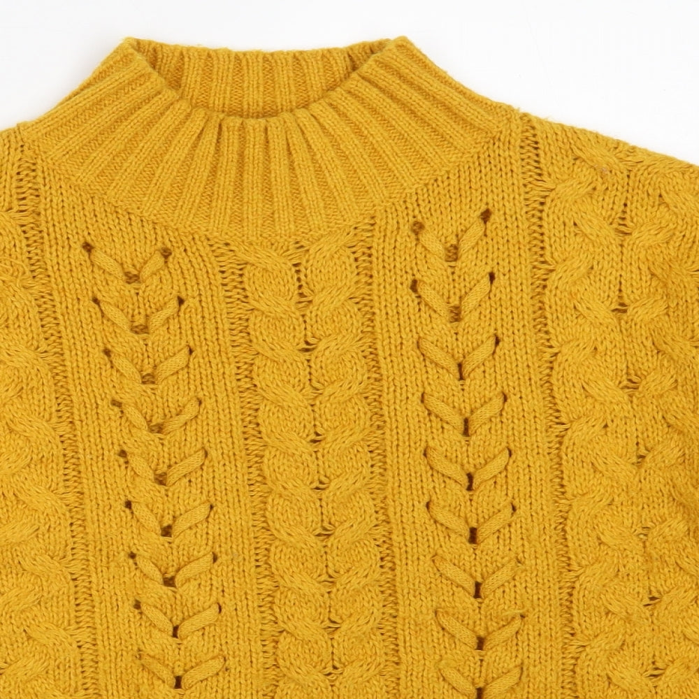 Papaya Womens Yellow Roll Neck  Acrylic Pullover Jumper Size S