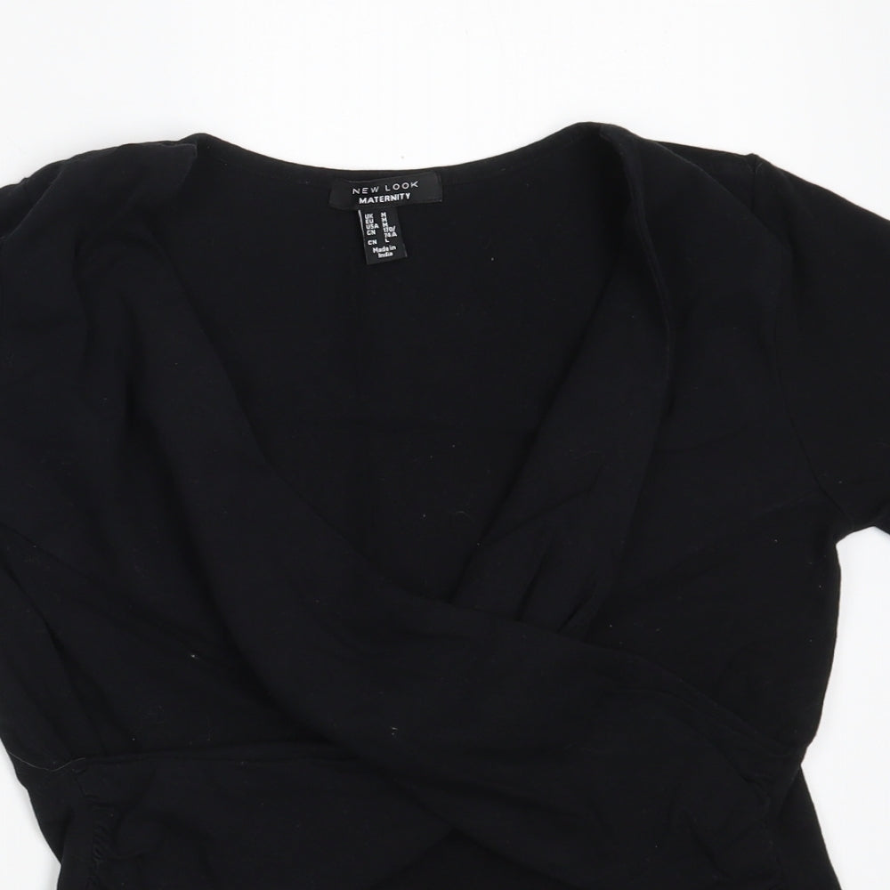 New Look Maternity Womens Black  Cotton Basic T-Shirt Size M V-Neck