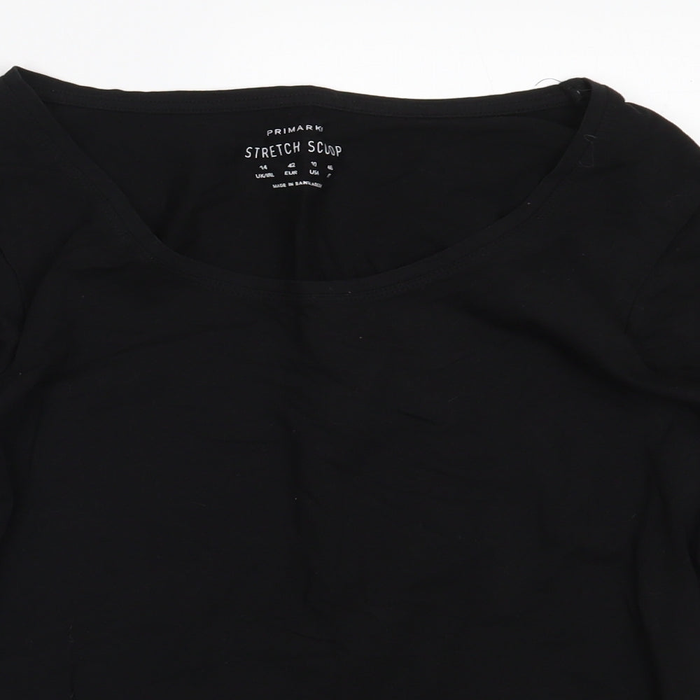 Primark Womens Black  Cotton Basic T-Shirt Size 14 Scoop Neck
