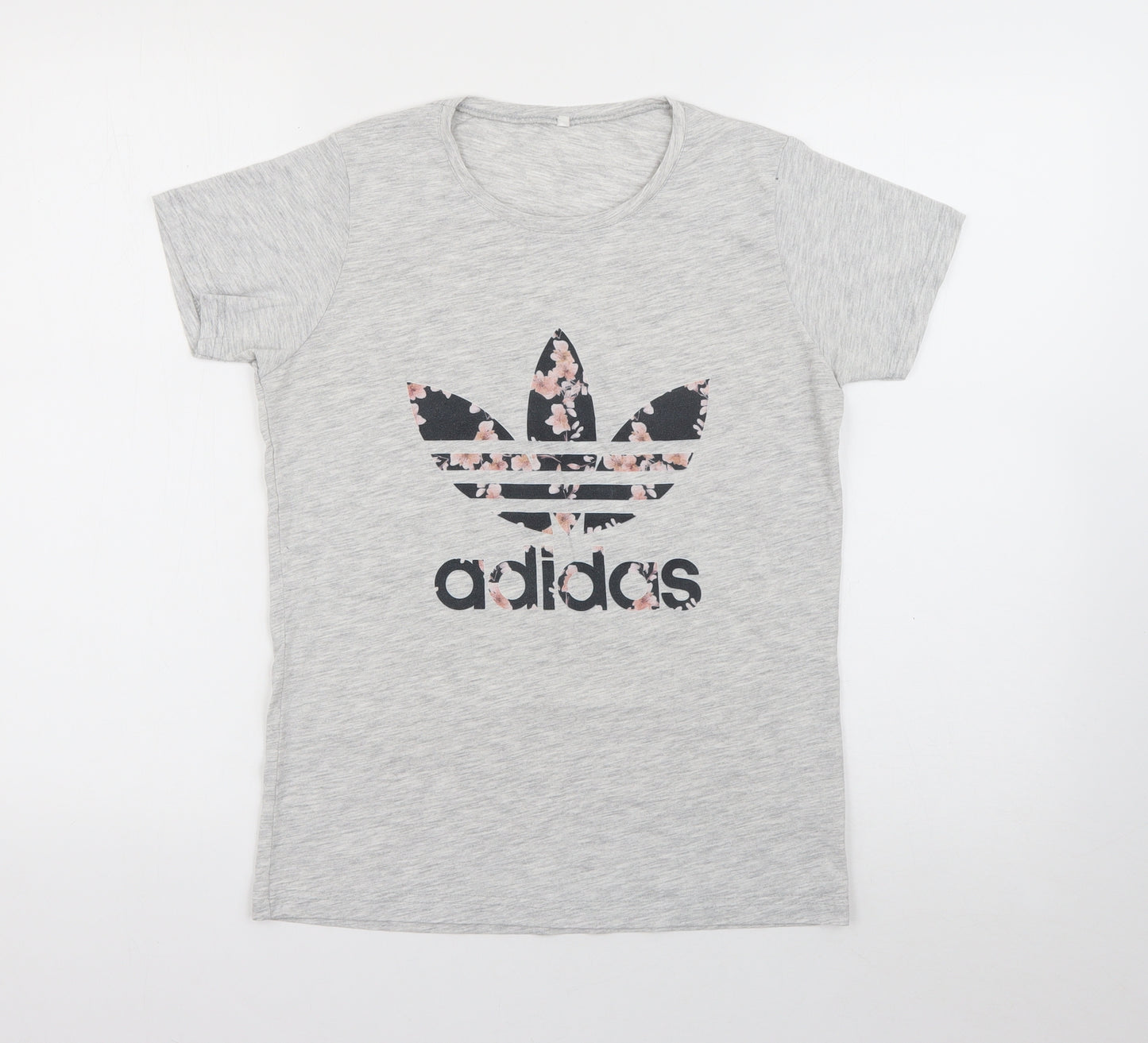 adidas Womens Grey  Cotton Basic T-Shirt Size M Round Neck