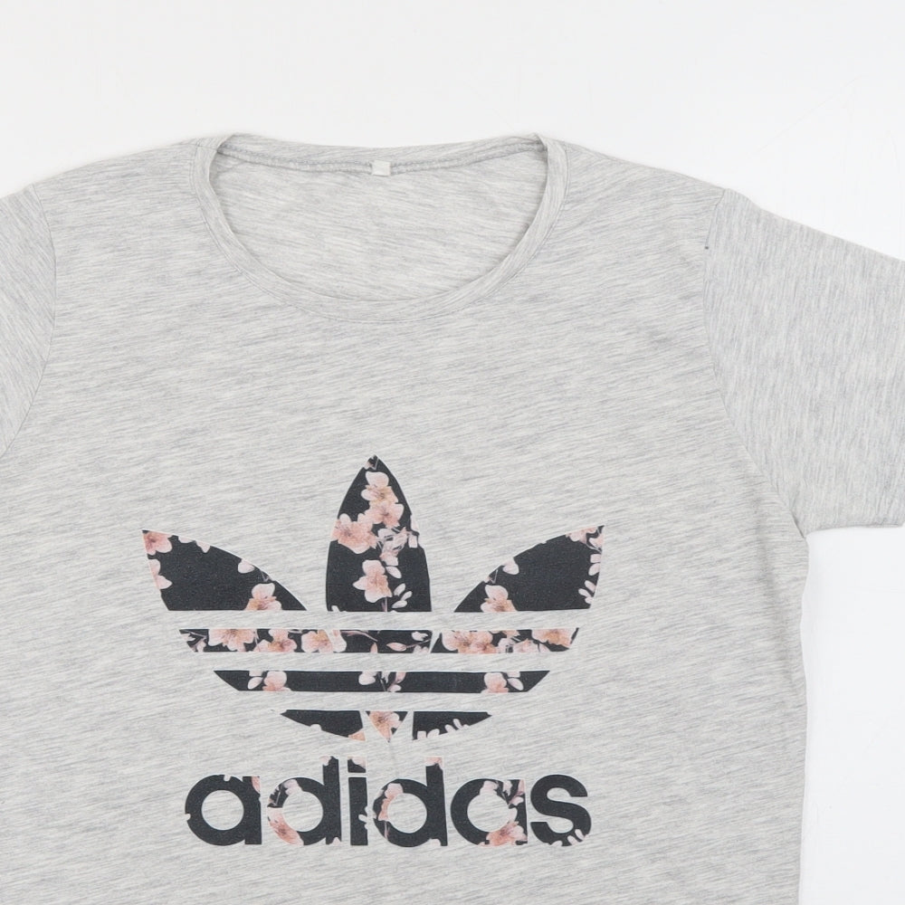 adidas Womens Grey  Cotton Basic T-Shirt Size M Round Neck