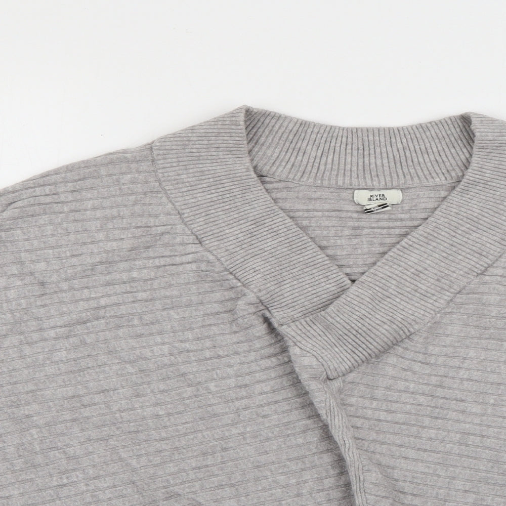 River Island Womens Grey V-Neck  Viscose Pullover Jumper Size M
