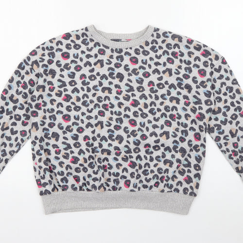 Marks and Spencer Girls Grey Animal Print Viscose Pullover Sweatshirt Size 11-12 Years