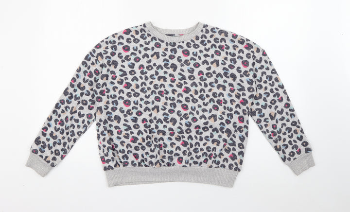 Marks and Spencer Girls Grey Animal Print Viscose Pullover Sweatshirt Size 11-12 Years