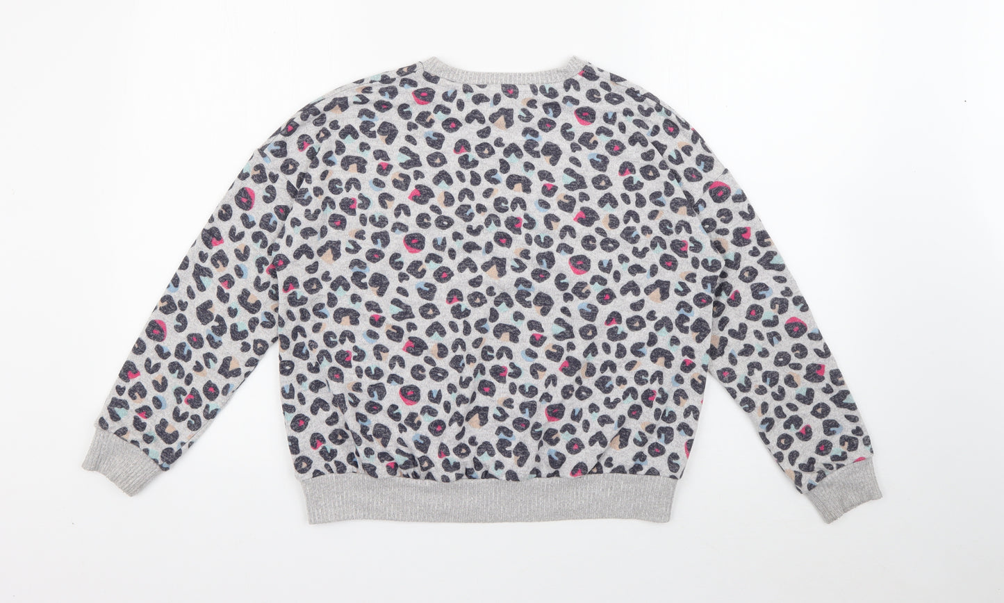 Marks and Spencer Girls Grey Animal Print Viscose Pullover Sweatshirt Size 11-12 Years