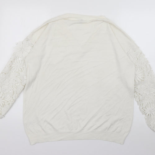 Capsule Womens White V-Neck  Viscose Pullover Jumper Size 16   - Lace