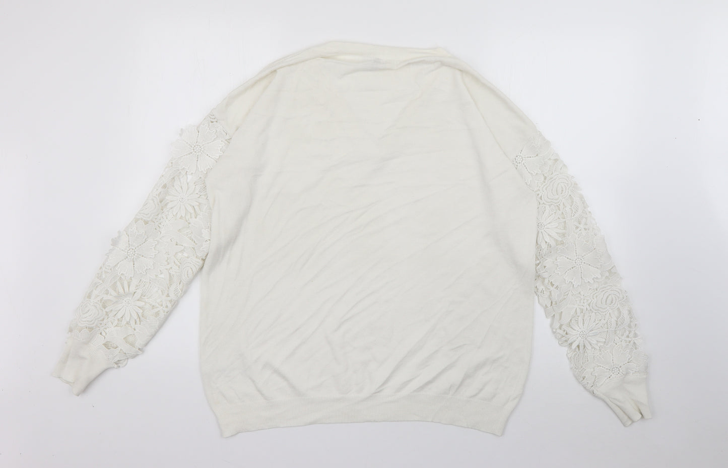 Capsule Womens White V-Neck  Viscose Pullover Jumper Size 16   - Lace