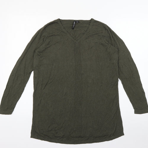Capsule Womens Green V-Neck  Viscose Pullover Jumper Size 12