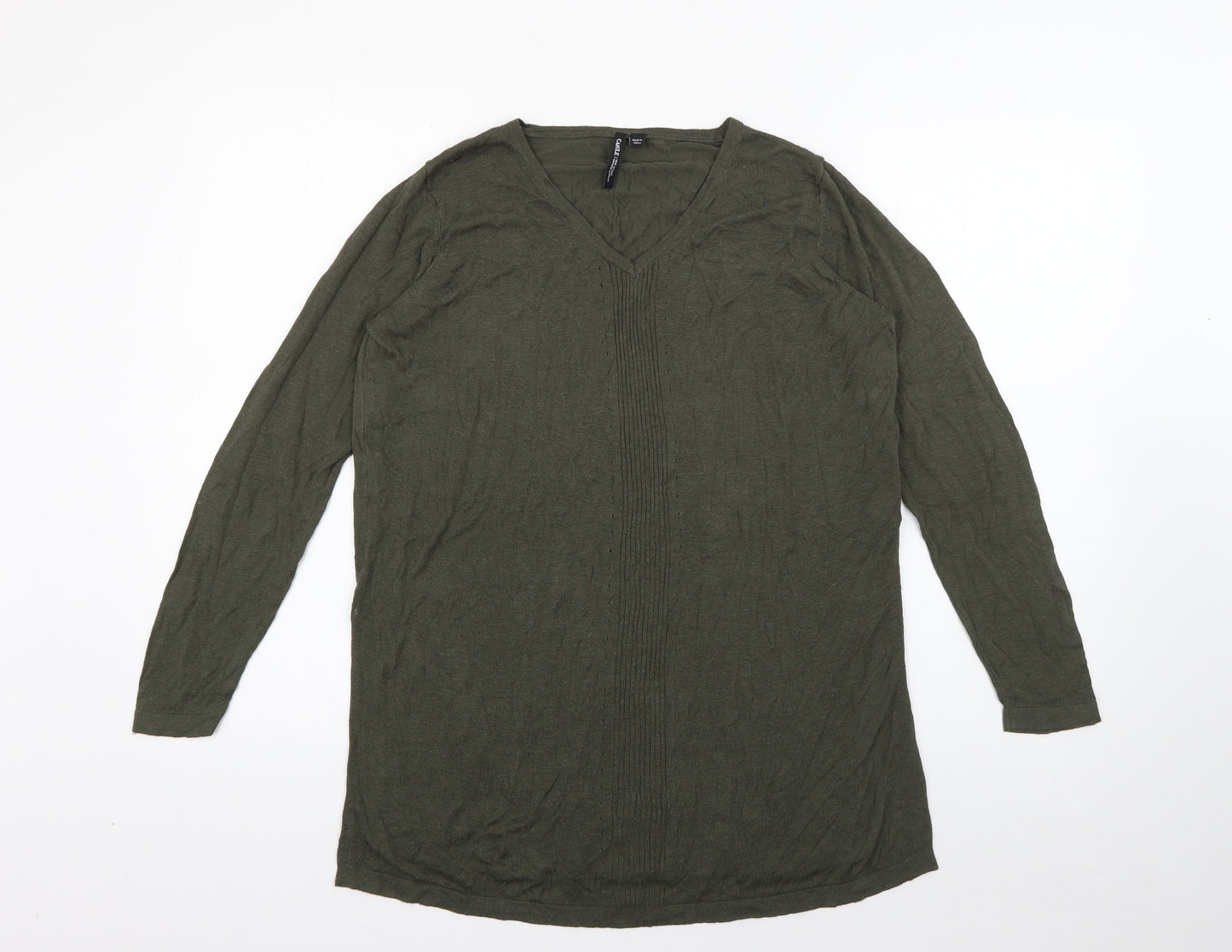 Capsule Womens Green V-Neck  Viscose Pullover Jumper Size 12