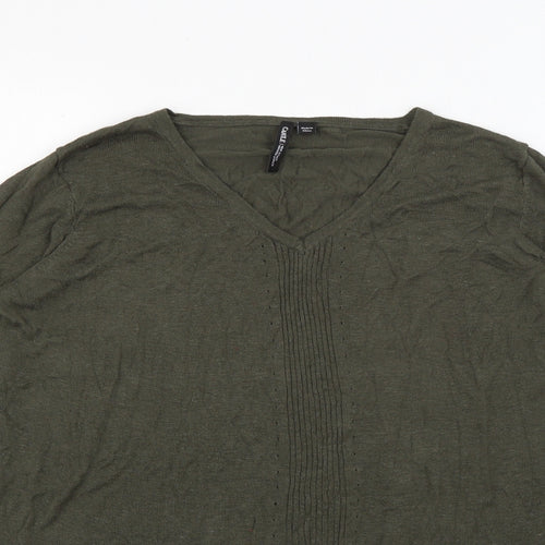 Capsule Womens Green V-Neck  Viscose Pullover Jumper Size 12