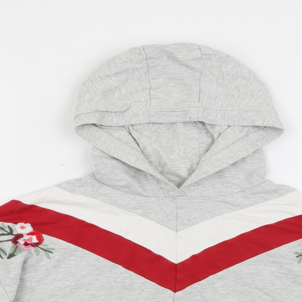 NEXT Girls Grey  Cotton Pullover Hoodie Size 9 Years   - Floral Embroidery