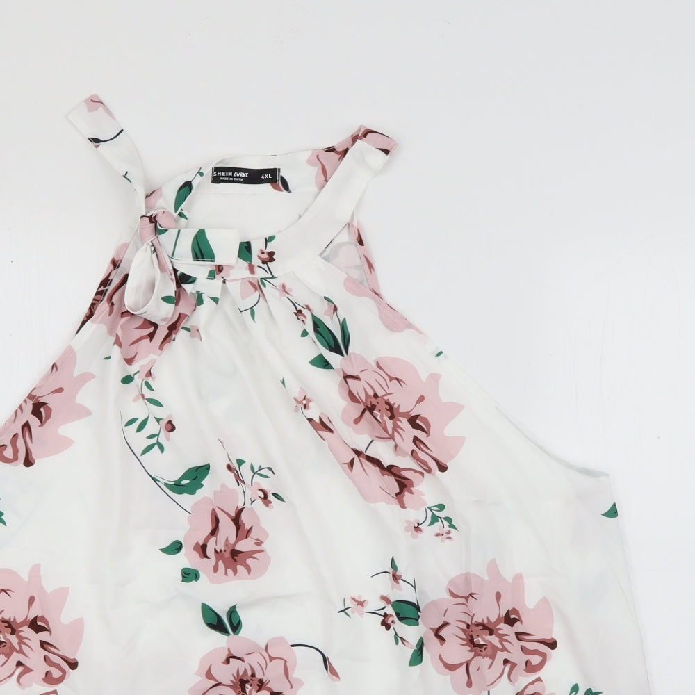 SheIn Womens White Floral Polyester Basic Blouse Size 4XL Round Neck