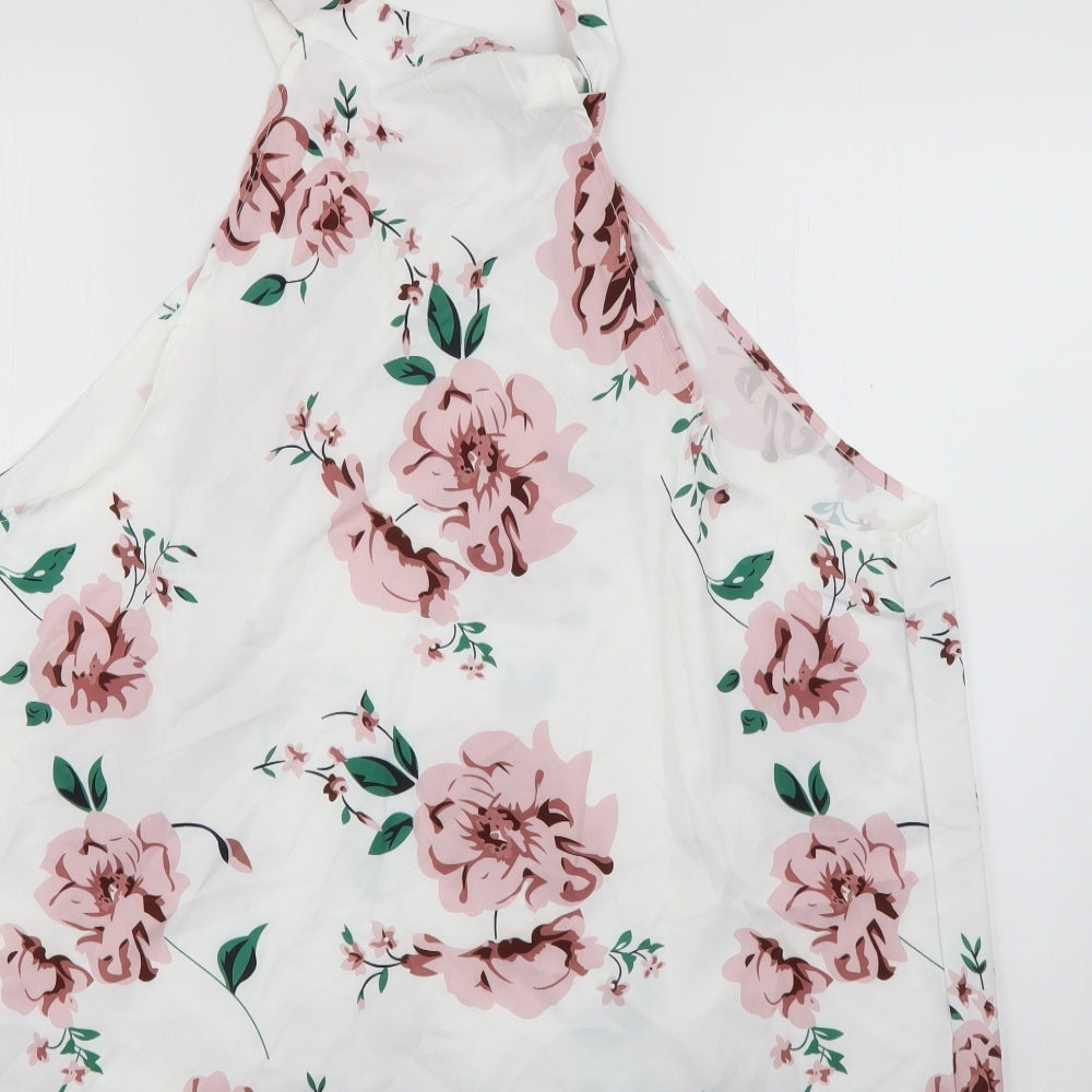 SheIn Womens White Floral Polyester Basic Blouse Size 4XL Round Neck