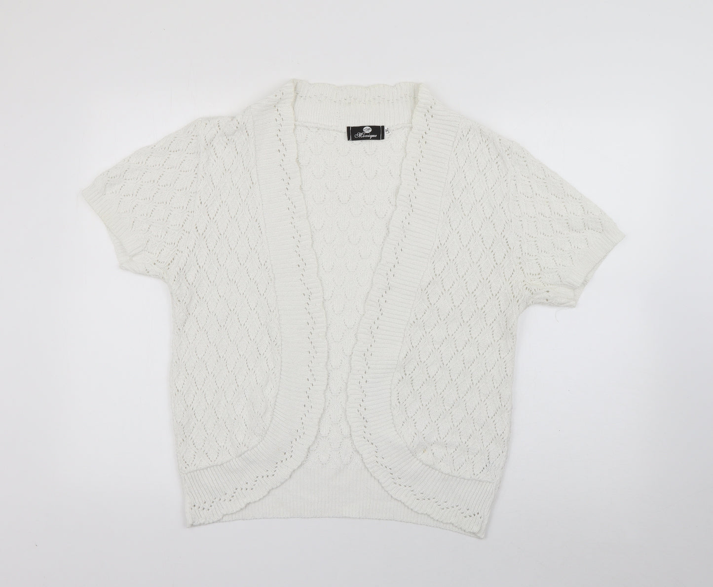 Monique Womens White V-Neck  Acrylic Cardigan Jumper Size L