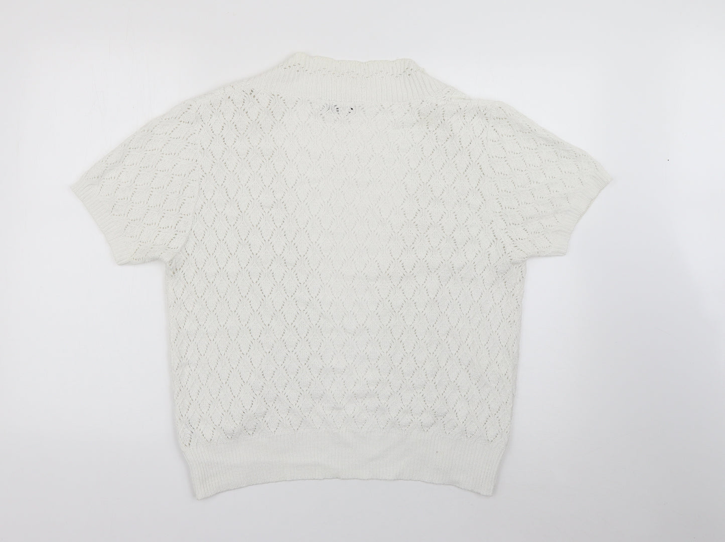 Monique Womens White V-Neck  Acrylic Cardigan Jumper Size L