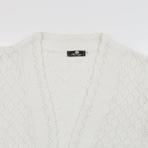 Monique Womens White V-Neck  Acrylic Cardigan Jumper Size L