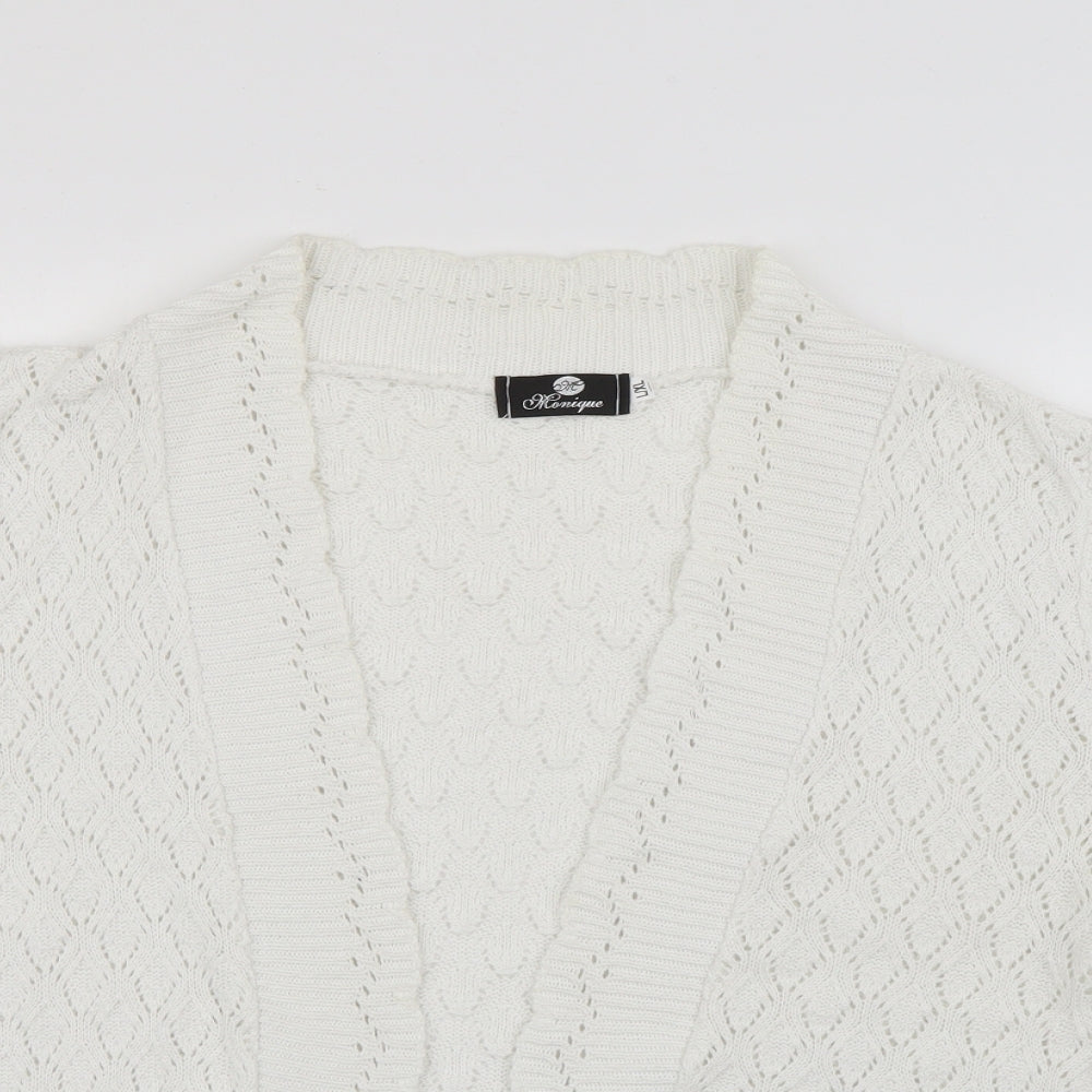 Monique Womens White V-Neck  Acrylic Cardigan Jumper Size L