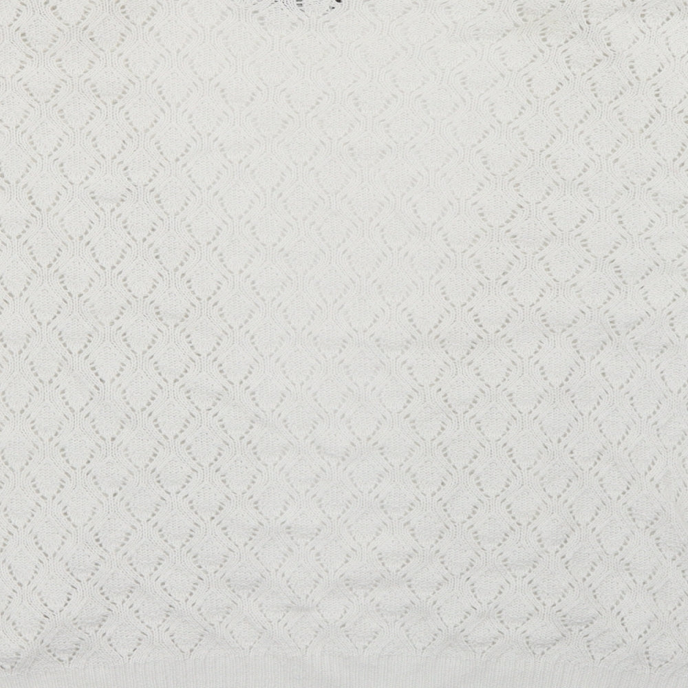 Monique Womens White V-Neck  Acrylic Cardigan Jumper Size L