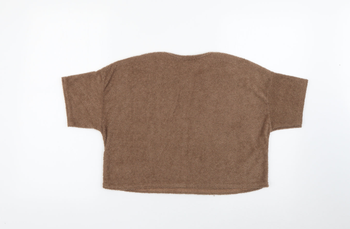 PRETTYLITTLETHING Womens Brown  Polyester Cropped T-Shirt Size 8 Round Neck