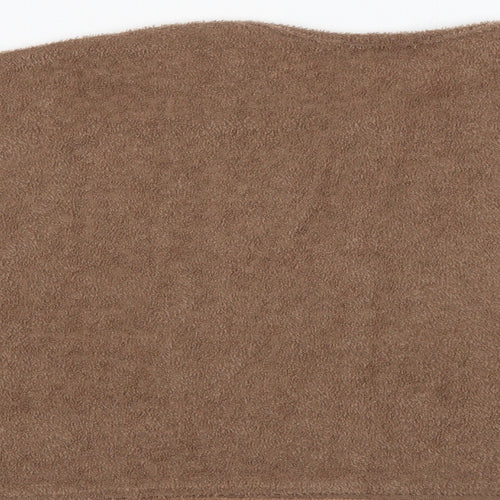 PRETTYLITTLETHING Womens Brown  Polyester Cropped T-Shirt Size 8 Round Neck