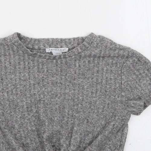 Primark Girls Grey  Viscose Basic T-Shirt Size 9-10 Years Round Neck
