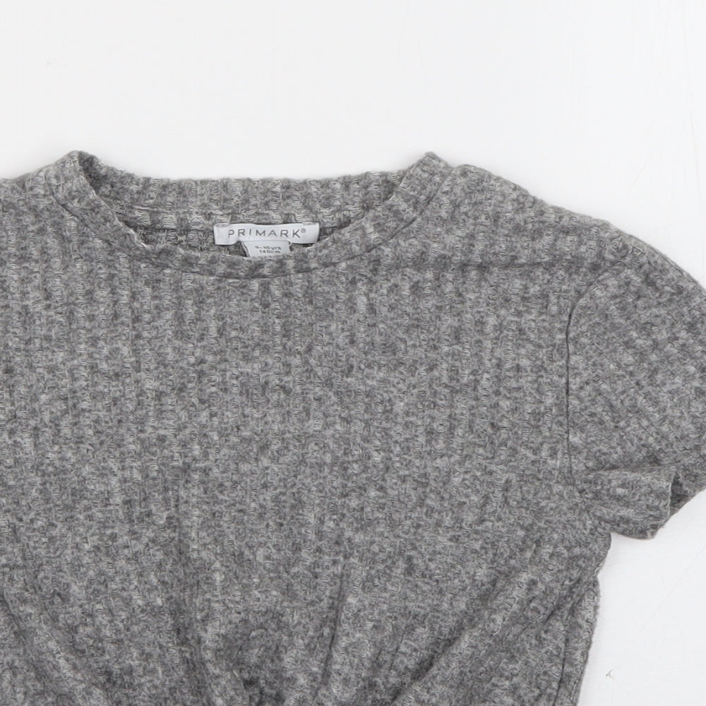 Primark Girls Grey  Viscose Basic T-Shirt Size 9-10 Years Round Neck