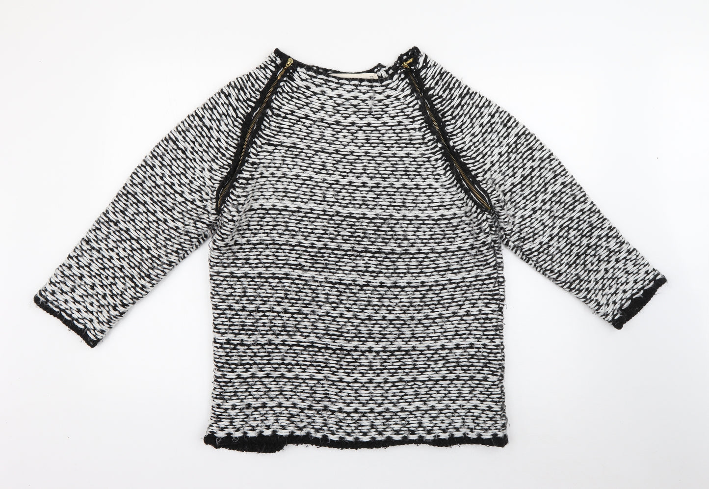 Zara Womens White Square Neck  Acrylic Pullover Jumper Size M