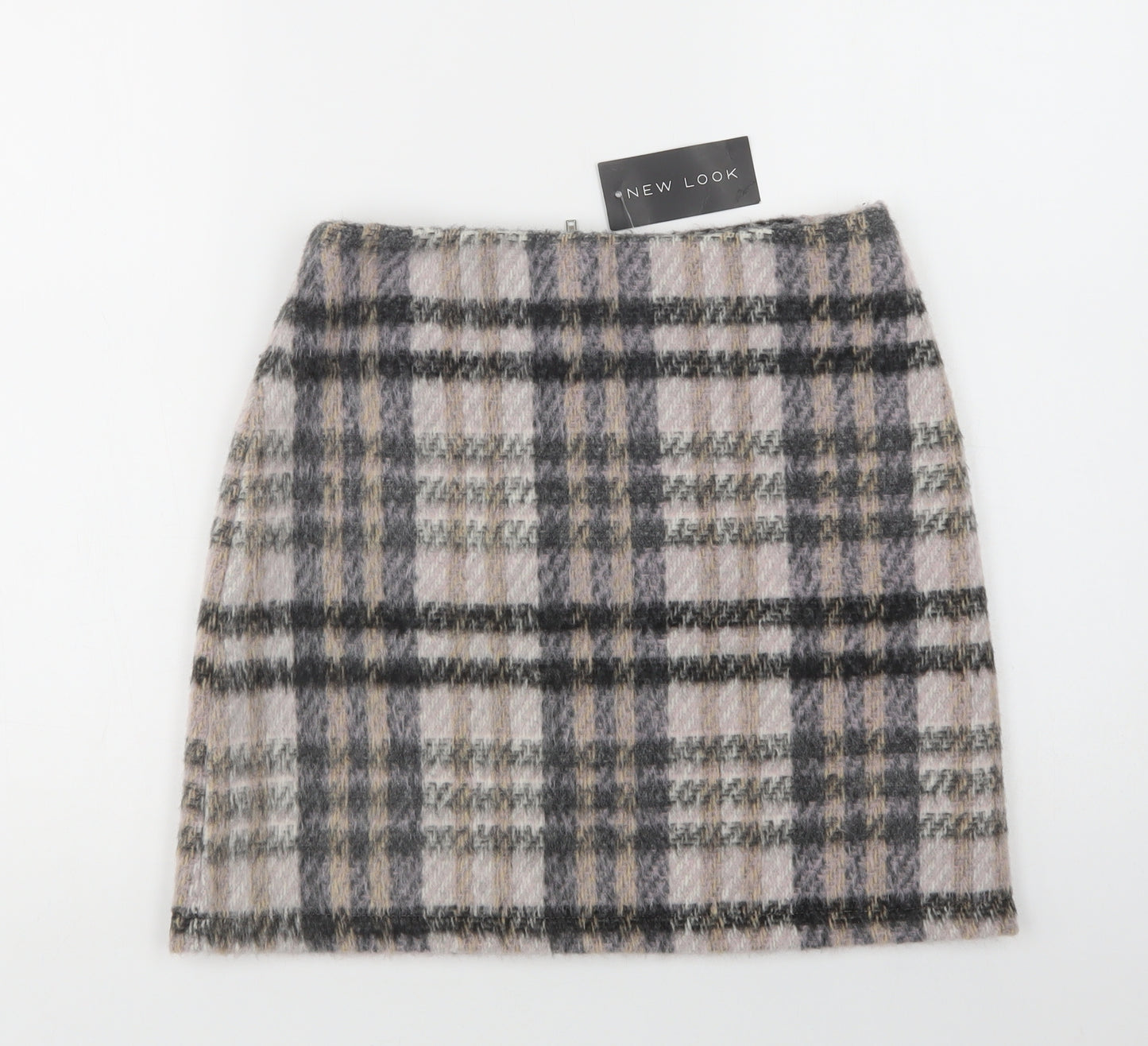 New Look Womens Grey Plaid Polyester Mini Skirt Size 8   Zip