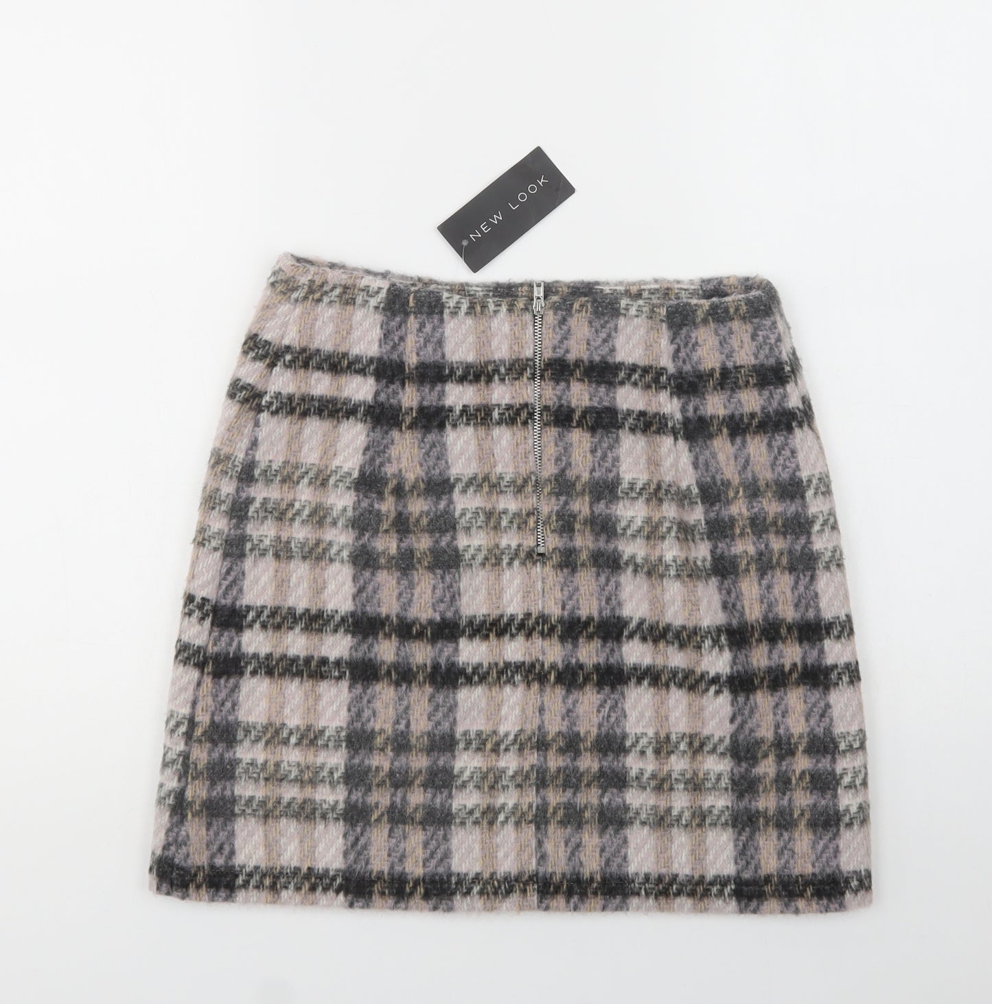 New Look Womens Grey Plaid Polyester Mini Skirt Size 8   Zip