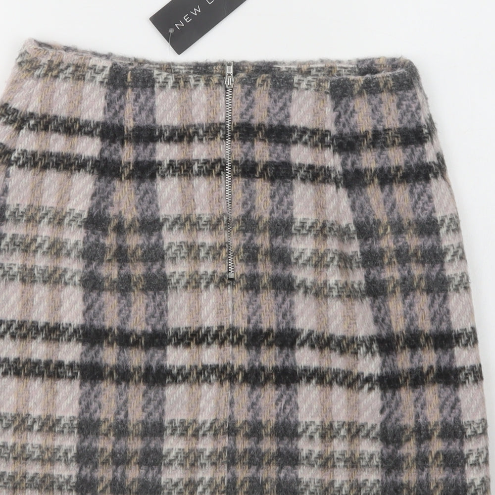 New Look Womens Grey Plaid Polyester Mini Skirt Size 8   Zip