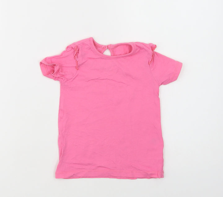 Dunnes Stores Girls Pink Cotton Basic T-Shirt Size 2-3 Years Crew Neck Button
