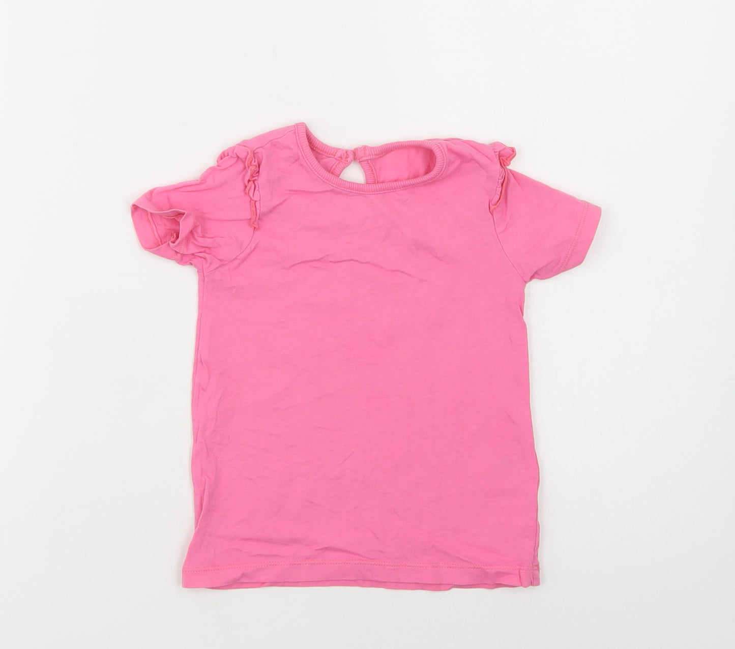 Dunnes Stores Girls Pink  Cotton Basic T-Shirt Size 2-3 Years Crew Neck Button