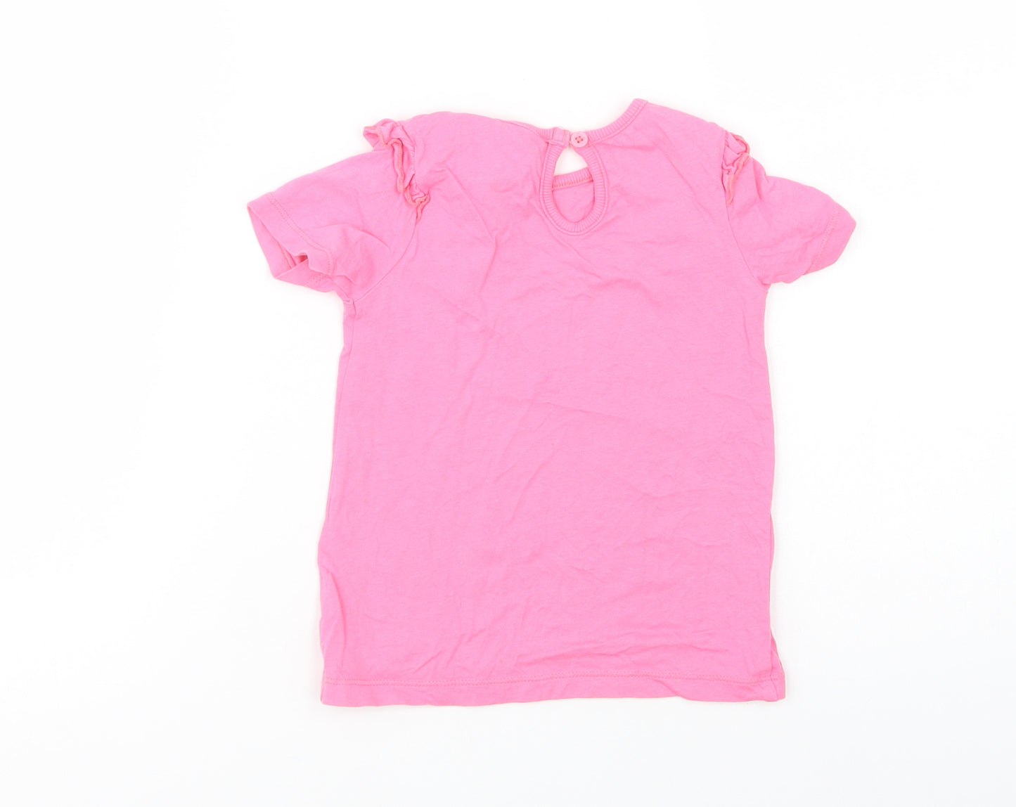 Dunnes Stores Girls Pink  Cotton Basic T-Shirt Size 2-3 Years Crew Neck Button