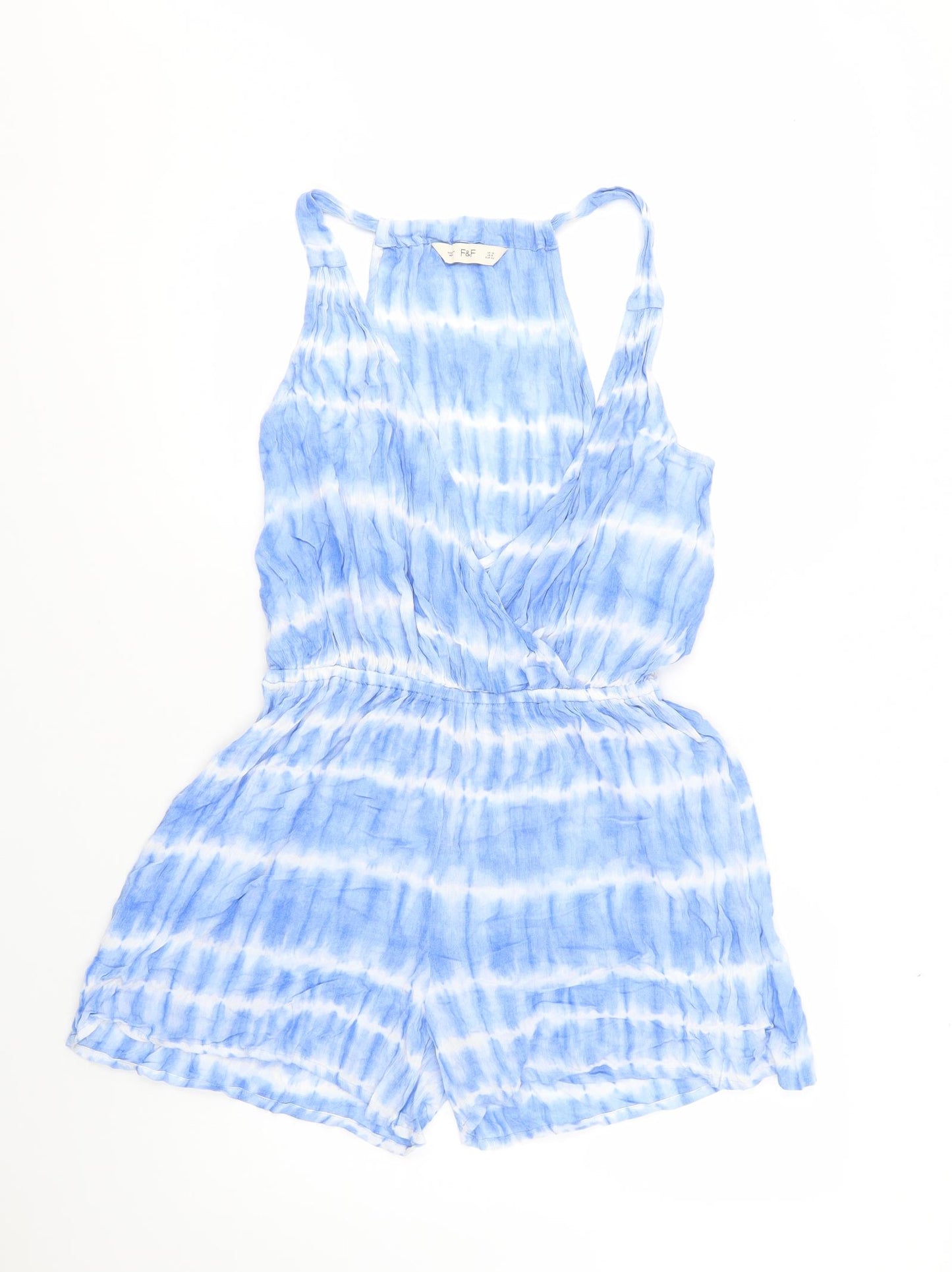 F&F Womens Blue Batik Viscose Playsuit One-Piece Size 12 L4 in Pullover