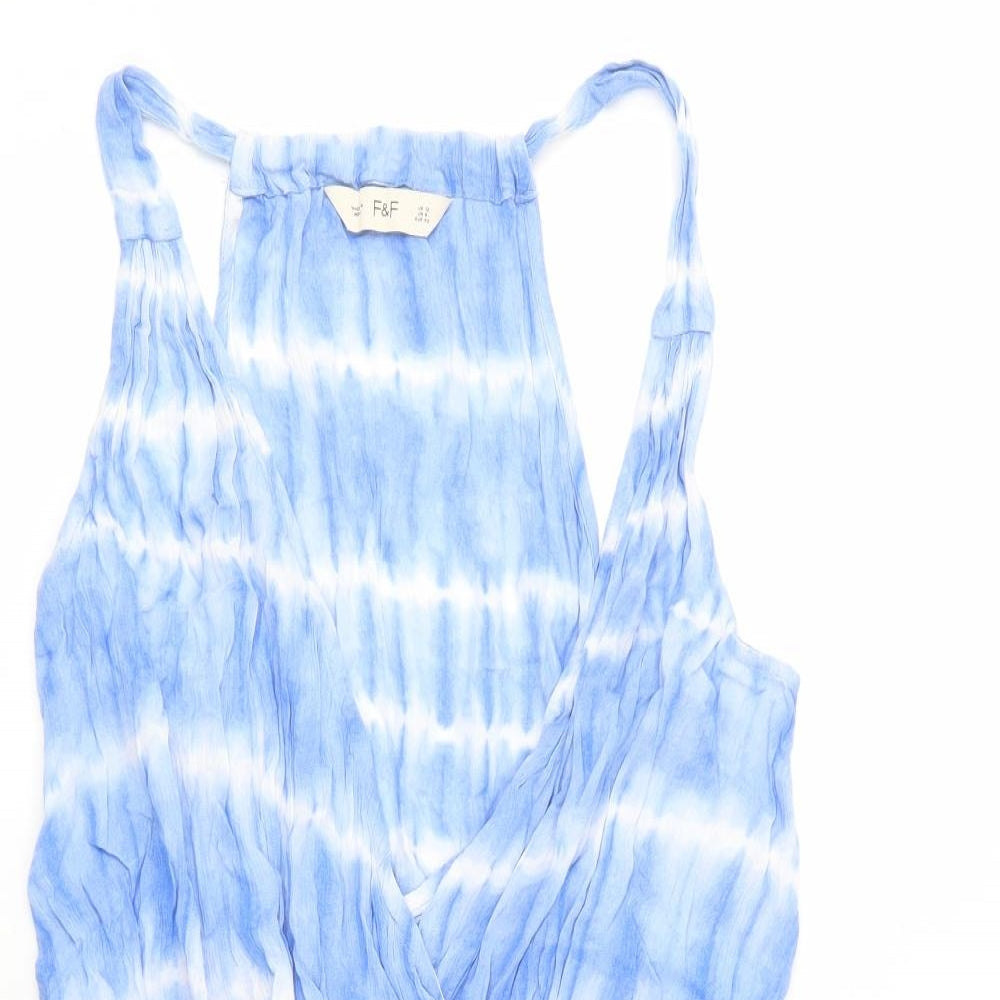 F&F Womens Blue Batik Viscose Playsuit One-Piece Size 12 L4 in Pullover