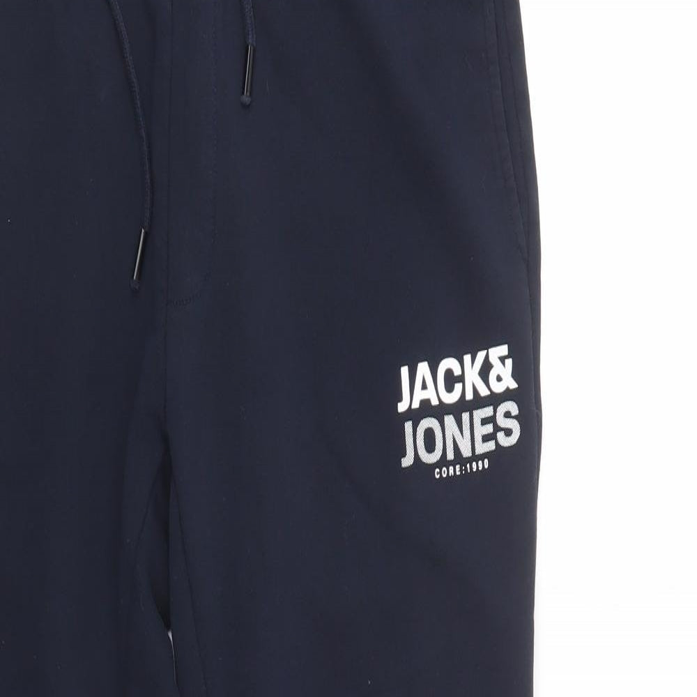 JACK & JONES Mens Blue  Polyester Jogger Trousers Size S L30 in Regular Drawstring