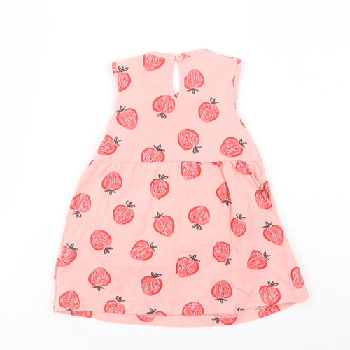 F&F Baby Pink Geometric Cotton A-Line  Size 6-9 Months  Crew Neck Button - Strawberry Print