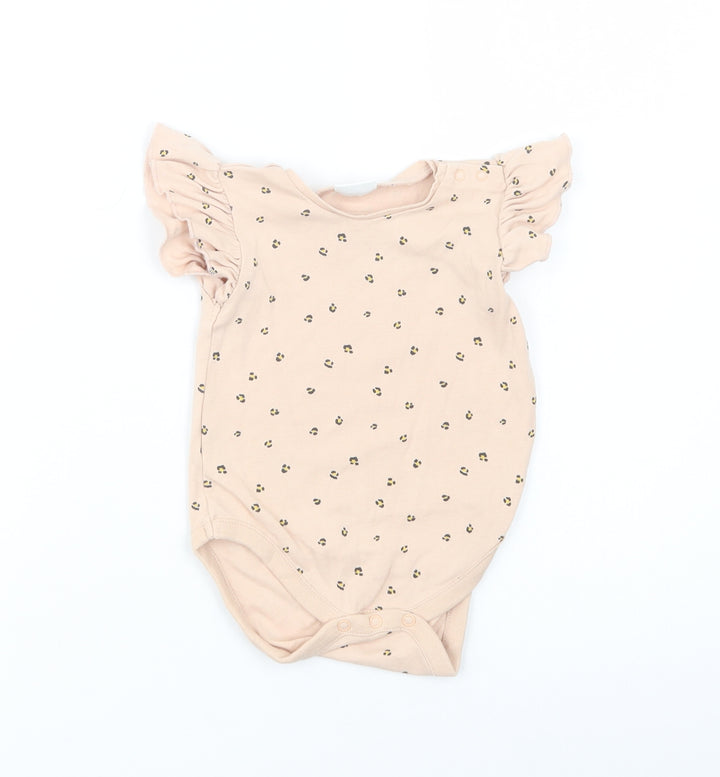 NEXT Baby Beige Animal Print Cotton Babygrow One-Piece Size 6-9 Months Snap