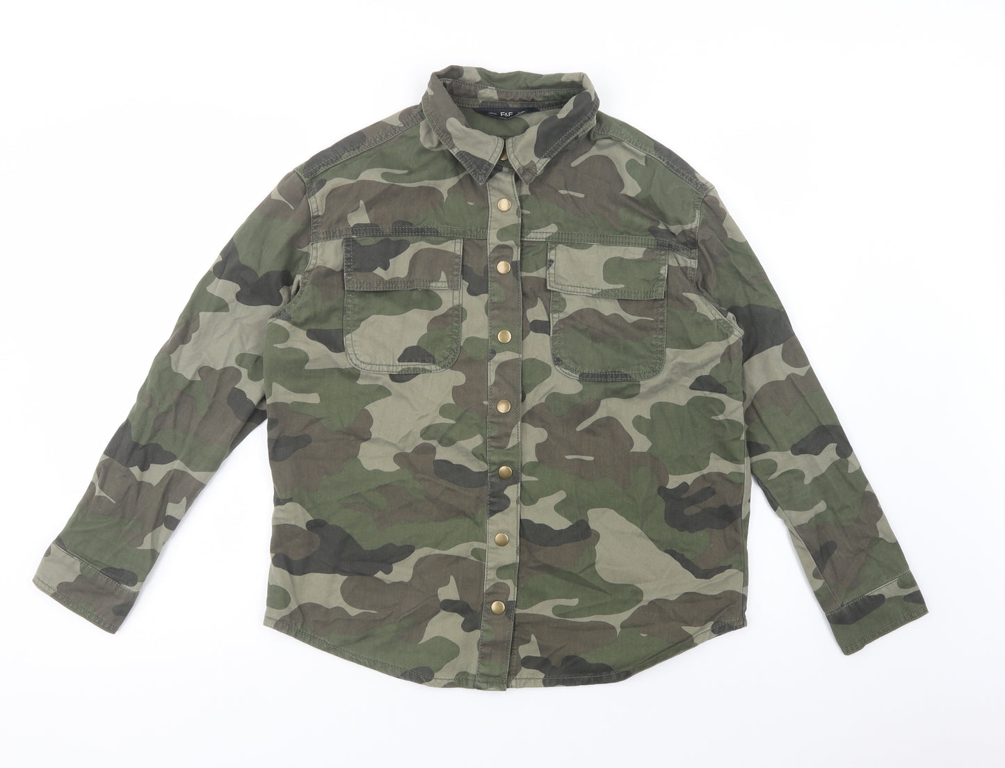 F&F Womens Green Camouflage  Jacket  Size 8  Snap