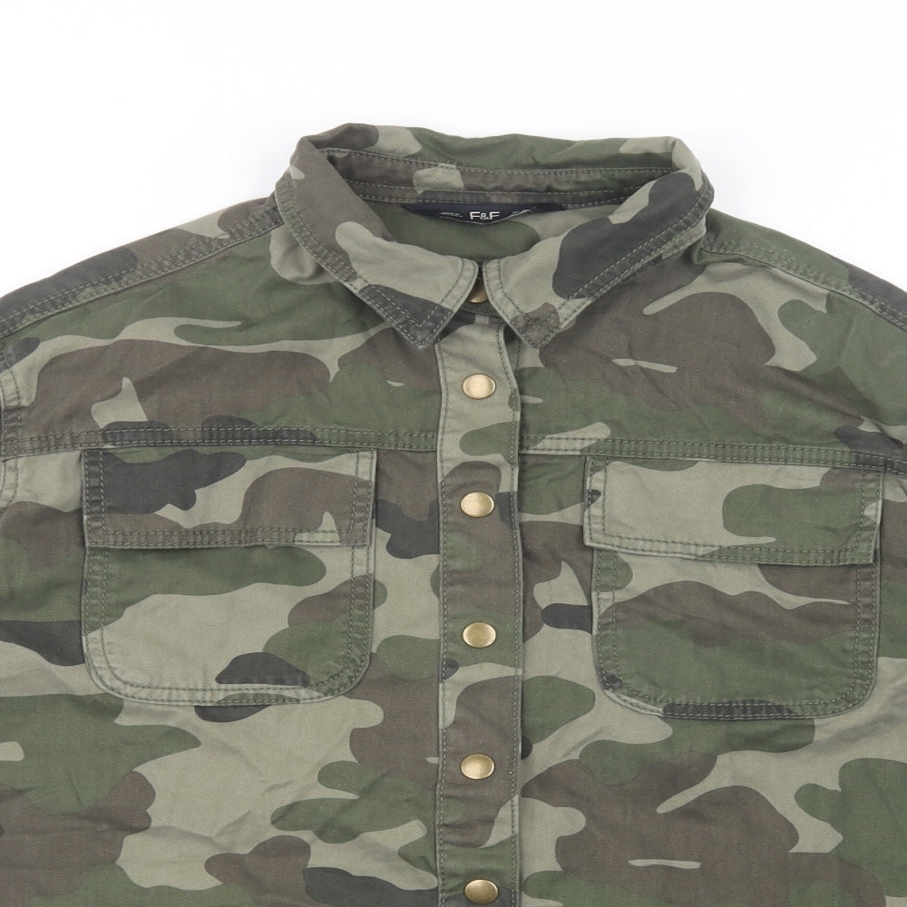 F&F Womens Green Camouflage  Jacket  Size 8  Snap