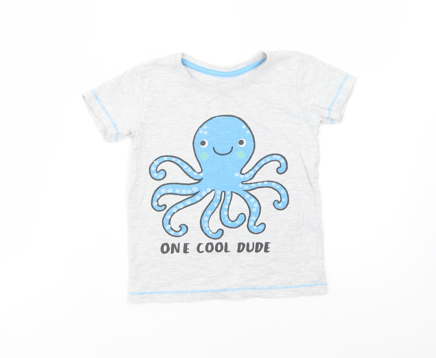 Dunnes Stores Boys Grey  Cotton Basic T-Shirt Size 2-3 Years Crew Neck Pullover - One Cool Dude